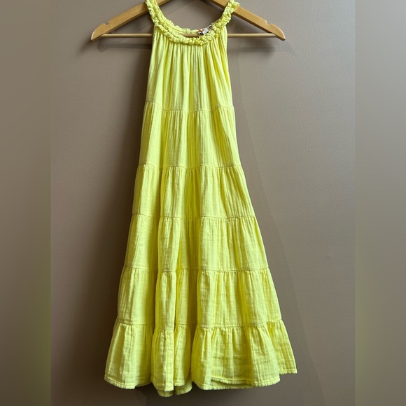 Elan Dresses & Skirts - Elan Sunshine Yellow Cotton Tiered Halter Neck Dress W/ Ruffle Hem. Medium.